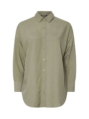 Yours Curve Green Long Sleeve Linen Shirt - Image 5 of 5