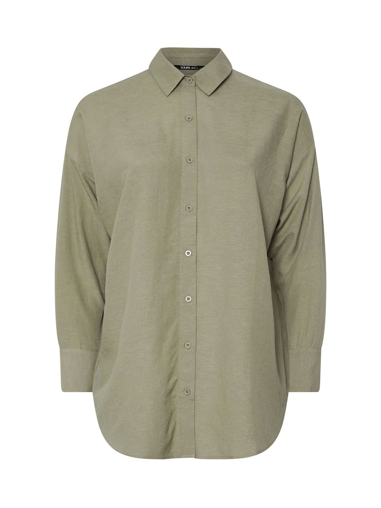 Yours Curve Green Long Sleeve Linen Shirt - Image 5 of 5
