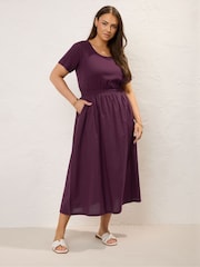 Yours Curve Purple 100% Cotton Mixed Fabric Skater Midaxi Dress - Image 2 of 5