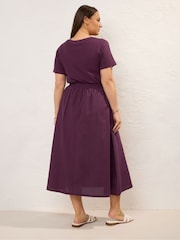Yours Curve Purple 100% Cotton Mixed Fabric Skater Midaxi Dress - Image 3 of 5
