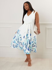 Yours Curve White London Floral Split Shirred Dress - Image 1 of 4