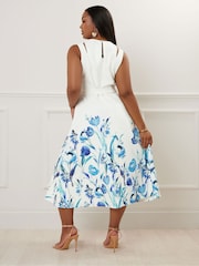 Yours Curve White London Floral Split Shirred Dress - Image 3 of 4