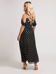 Yours Curve Black London Foil Cold Shoulder Dress - Image 3 of 6