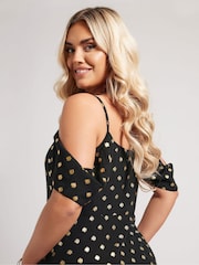 Yours Curve Black London Foil Cold Shoulder Dress - Image 4 of 6