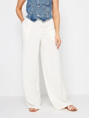 Long Tall Sally White Linen Tie Waist Wide Leg Trousers L34 - Image 1 of 6