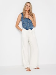 Long Tall Sally White Linen Tie Waist Wide Leg Trousers L34 - Image 2 of 6