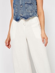 Long Tall Sally White Linen Tie Waist Wide Leg Trousers L34 - Image 4 of 6