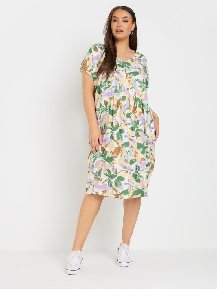 Yours Curve Natural Pleated Front Dress - Image 1 of 5