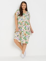 Yours Curve Natural Pleated Front Dress - Image 2 of 5