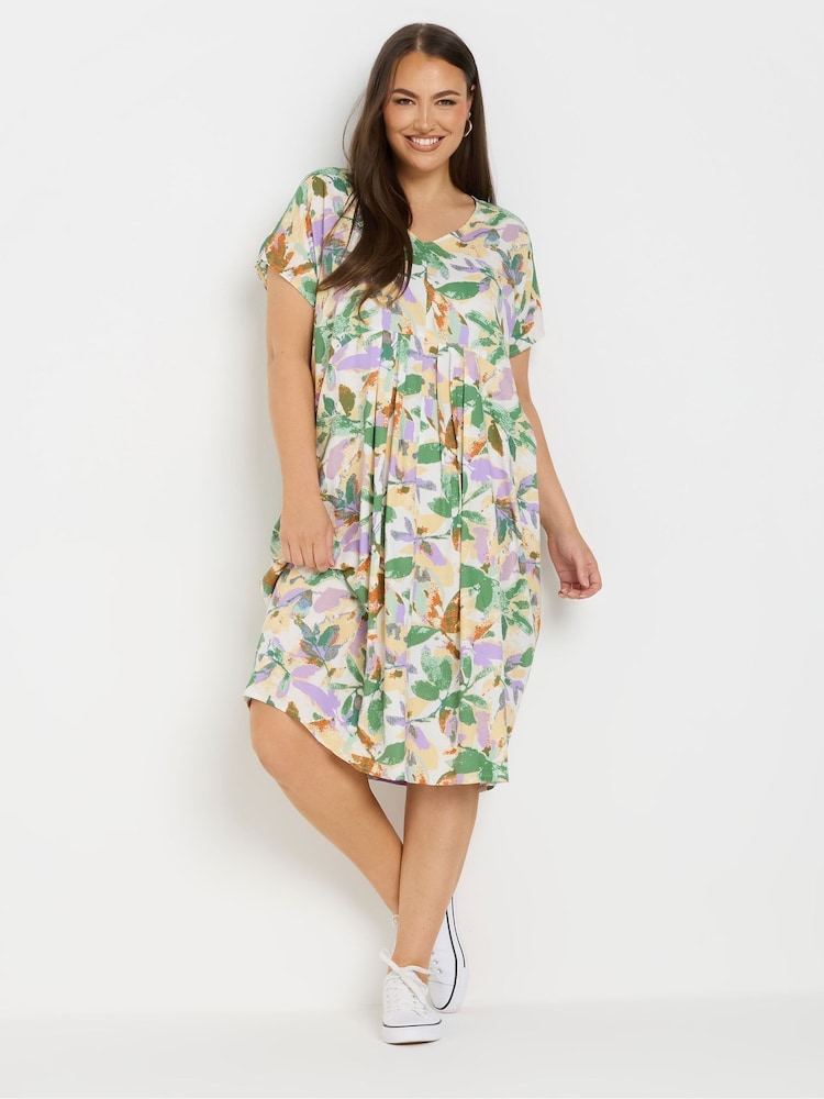 Yours Curve Natural Pleated Front Dress - Image 2 of 5 Yours Curve Natural Pleated Front Dress - Image 2 of 5