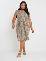 Yours Curve Brown Pleated Front Dress - Image 1 of 5