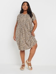 Yours Curve Brown Pleated Front Dress - Image 2 of 5