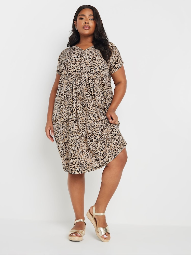 Yours Curve Brown Pleated Front Dress - Image 2 of 5