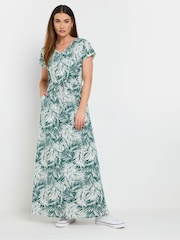 Long Tall Sally Green 100% Cotton Palm Tie Waist Dress - Image 1 of 5