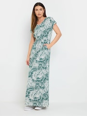 Long Tall Sally Green 100% Cotton Palm Tie Waist Dress - Image 2 of 5