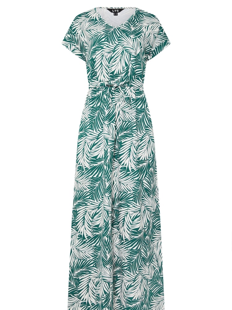 Long Tall Sally Green 100% Cotton Palm Tie Waist Dress - Image 5 of 5