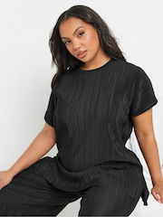 Yours Curve Black Plisse Grown Co-ord T-Shirt - Image 1 of 5