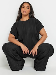 Yours Curve Black Plisse Grown Co-ord T-Shirt - Image 4 of 5