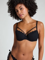 Hunkemoller Scallop Padded Underwired Black Bikini Top - Image 1 of 5