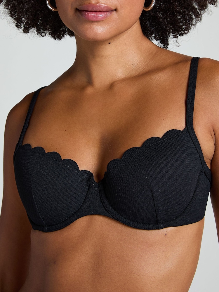 Hunkemoller Scallop Padded Underwired Black Bikini Top - Image 2 of 5