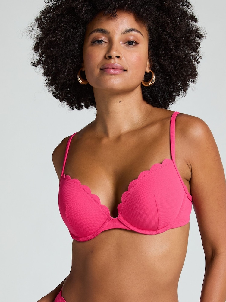 Rose - Haut de bikini Hunkemoller push-up rose à armatures festonné bonnet A - E - Image 1 of 5