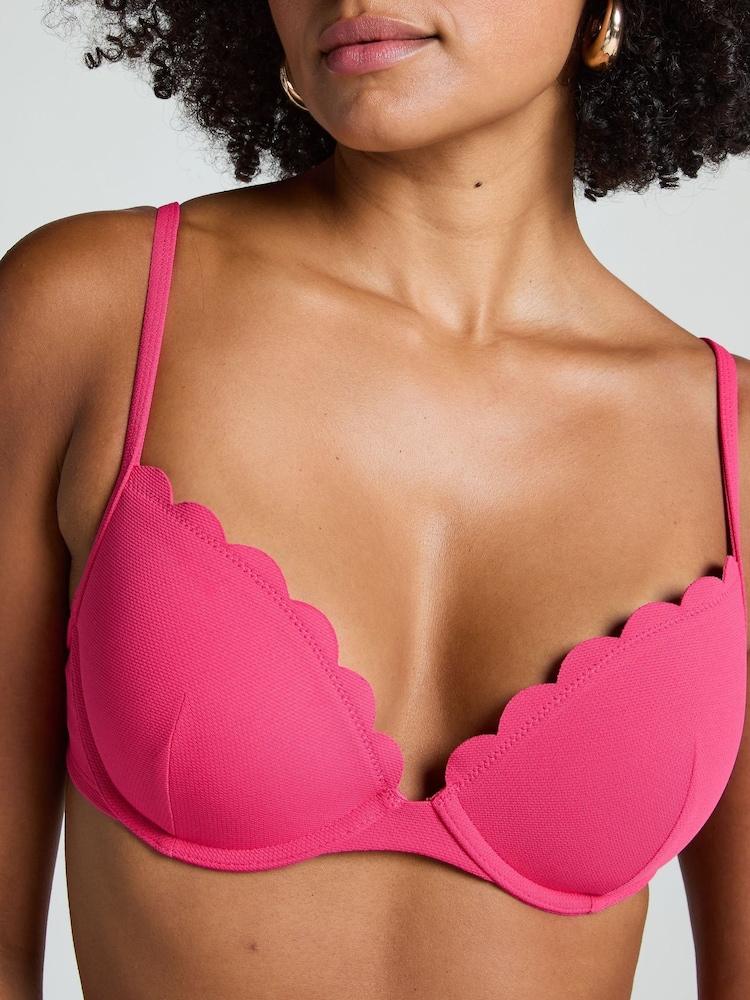 Rose - Haut de bikini Hunkemoller push-up rose à armatures festonné bonnet A - E - Image 3 of 5