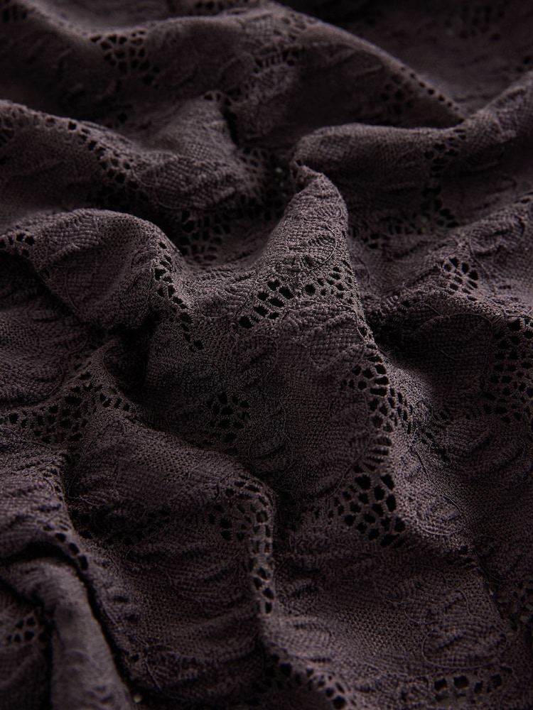 Chocolate Brown Long Sleeve Slash Neck Lace Top - Image 2 of 3