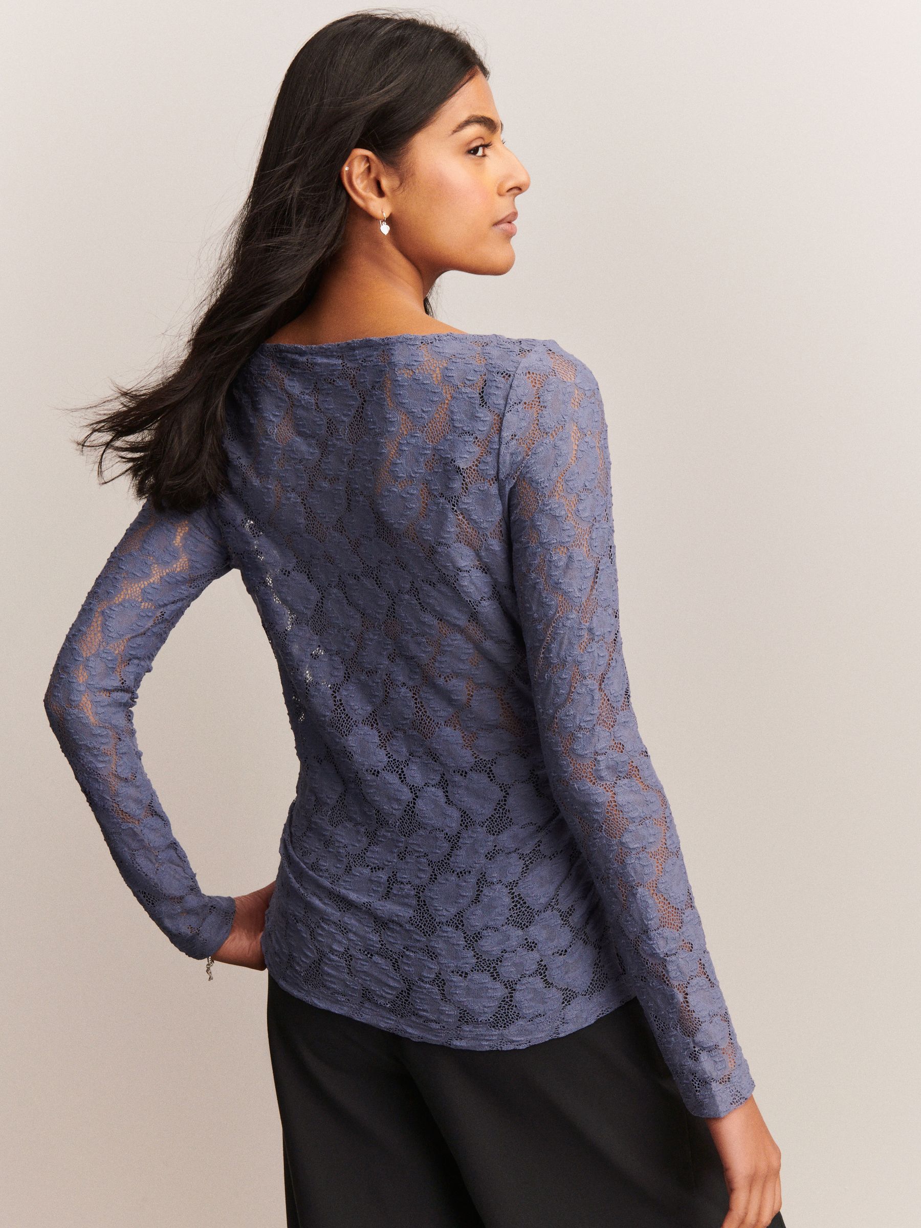 Buy Blue Long Sleeve Slash Neck Lace Top from the Next UK online shop