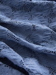 Blue Long Sleeve Slash Neck Lace Top - Image 2 of 3