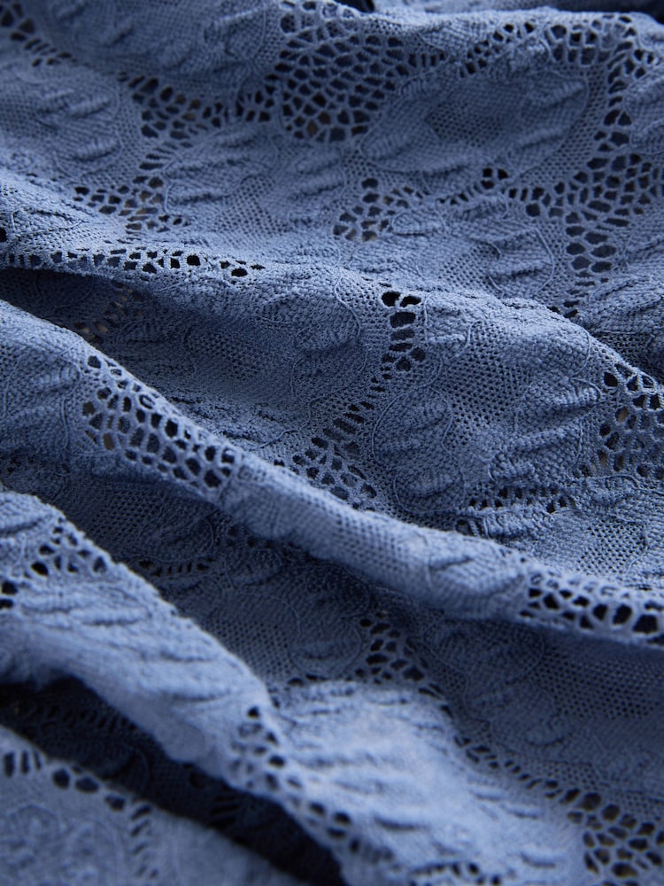 Blue Long Sleeve Slash Neck Lace Top - Image 2 of 3
