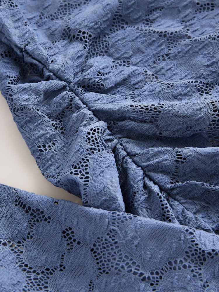 Blue Long Sleeve Slash Neck Lace Top - Image 3 of 3