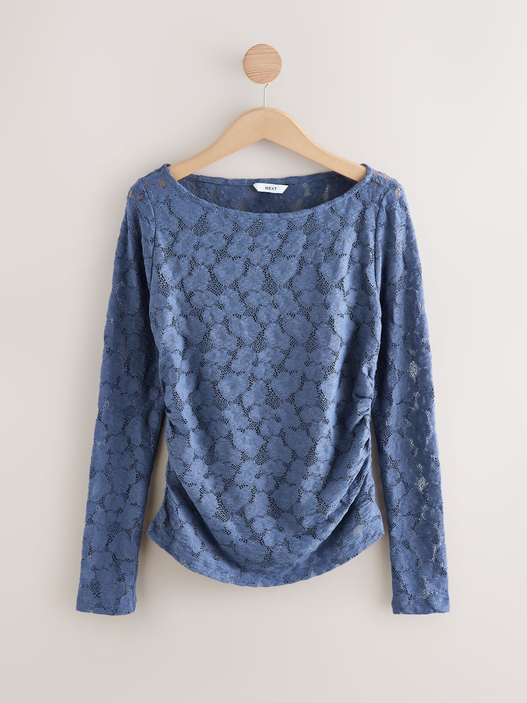 Buy Blue Long Sleeve Slash Neck Lace Top from the Next UK online shop