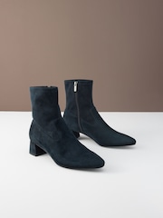 Navy Blue Suede Motionflex Block Heeled Sock Boots - Image 7 of 11