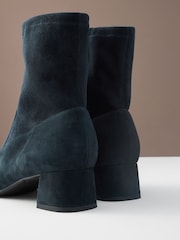 Navy Blue Suede Motionflex Block Heeled Sock Boots - Image 8 of 11