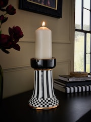 Black/White Check Ceramic Pillar Candle Holder - Image 1 of 4