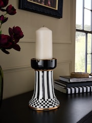 Black/White Check Ceramic Pillar Candle Holder - Image 2 of 4