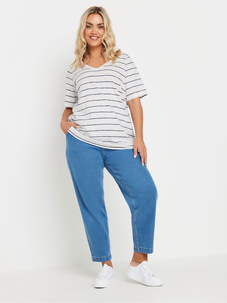 Yours Curve 100% Cotton Stripe V-Neck T-Shirt - Imagen 2 de 4 Yours Curve 100% Cotton Stripe V-Neck T-Shirt - Imagen 2 de 4