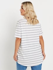 Yours Curve White 100% Cotton Stripe V-Neck T-Shirt - Image 3 of 4