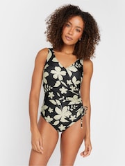 M&Co Black Silhouette Floral Print Wrap Swimsuit - Image 2 of 7