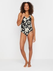 M&Co Black Silhouette Floral Print Wrap Swimsuit - Image 3 of 7