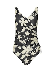 M&Co Black Silhouette Floral Print Wrap Swimsuit - Image 6 of 7