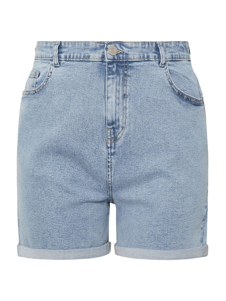 Yours Curve Blue Turn Hem Mom Denim Shorts - Image 5 of 5