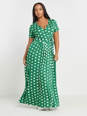 Yours Curve Green Wrap Maxi Dress - Image 1 of 5