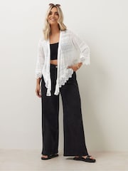 Yours Curve White Waterfall Lace Trim Cardigan - Image 2 of 5