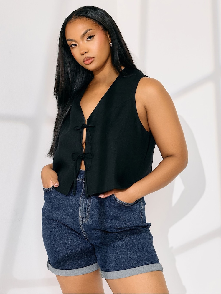 Yours Curve Indigo Blue Turn Hem Mom Denim Shorts - Image 1 of 5