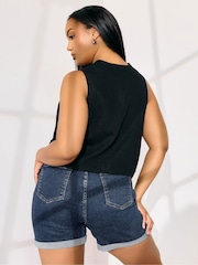 Yours Curve Indigo Blue Turn Hem Mom Denim Shorts - Image 3 of 5
