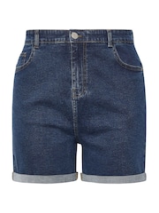 Yours Curve Indigo Blue Turn Hem Mom Denim Shorts - Image 5 of 5
