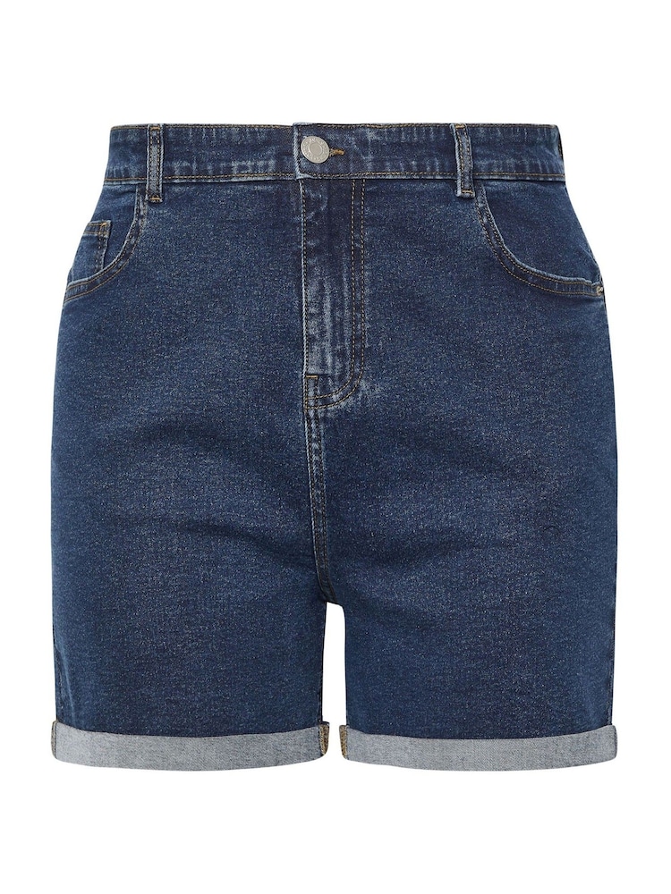 Yours Curve Indigo Blue Turn Hem Mom Denim Shorts - Image 5 of 5