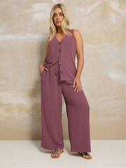 Yours Curve Purple Washed Twill Wide Leg Trousers - Image 1 of 5