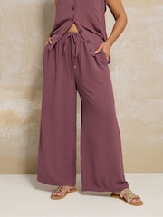 Yours Curve Purple Washed Twill Wide Leg Trousers - Image 2 of 5